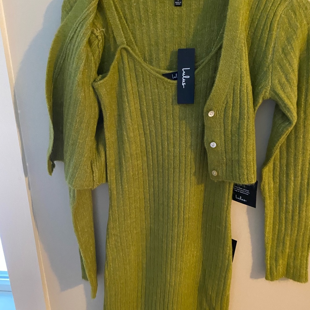 Lulus “Iconic Duo Ribbed Knit Two-Piece Midi Sweater Dress” in green